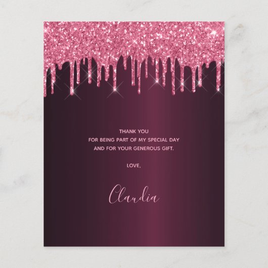 予算の誕生日バーガンディーピンクの名前サンキューカード (裏面)