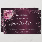 予算の誕生日バーガンディーピンクフローラの日付を保存 (正面/裏面)