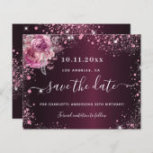 予算の誕生日バーガンディーピンクフローラの日付を保存 (正面/裏面)