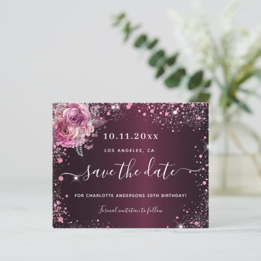 予算の誕生日バーガンディーピンクフローラの日付を保存 (スタンド正面)