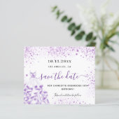 予算の誕生日パーティホワイトバイオレット日付を保存 (スタンド正面)