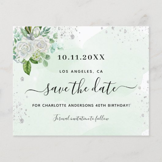 予算の誕生日パーティーフローラの緑の日付を保存 (正面)