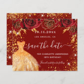 予算の誕生日パーティー赤い金ゴールドドレスの日付を保存 (正面/裏面)