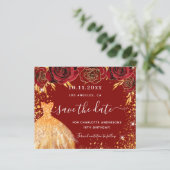 予算の誕生日パーティー赤い金ゴールドドレスの日付を保存 (スタンド正面)