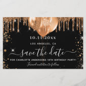 予算の誕生日パーティー黒い金ゴールドの日付を保存 (正面)