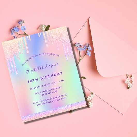 予算の誕生日ピンク紫のドリップスの招待