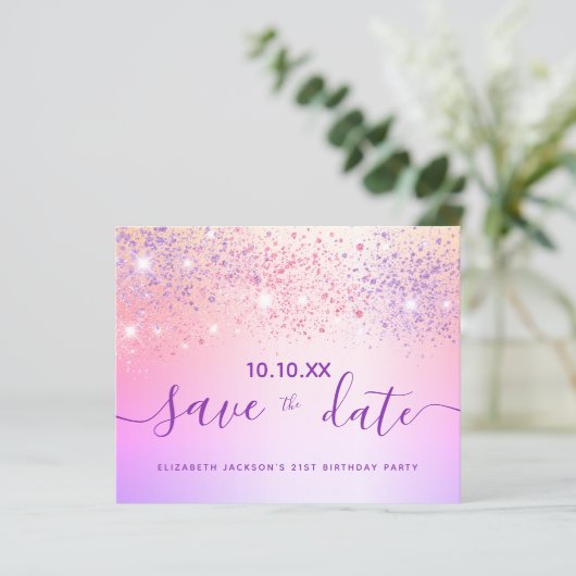 予算の誕生日レインボーグリッターピンク日付を保存 (スタンド正面)
