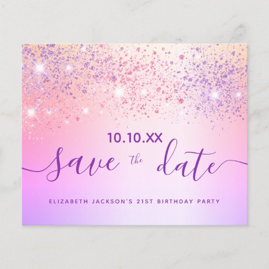 予算の誕生日レインボーグリッターピンク日付を保存 (正面)