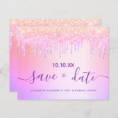 予算の誕生日赤面紫のグリッター日付を保存 (正面/裏面)