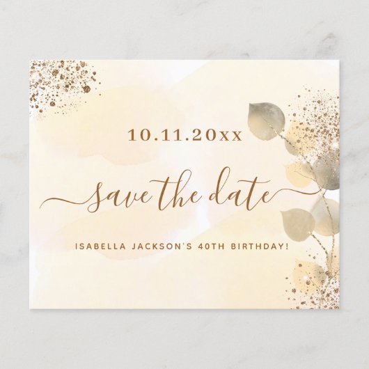 予算の誕生日金ゴールドeucalyptus秋日付を保存 (正面)