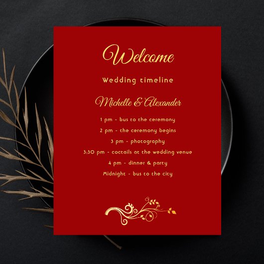 予算の赤い金ゴールド結婚式プログラムの詳細