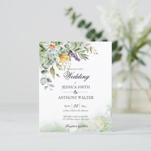 予算の野生の花の緑のフローラ結婚式の招待 (スタンド正面)