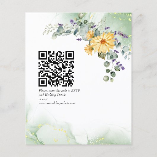 予算の野生の花の緑のフローラ結婚式の招待 (裏面)