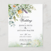 予算の野生の花の緑のフローラ結婚式の招待 (正面)