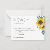 予算の食事RSVP |サンフラワーユーカリ葉 ノートカード (正面)