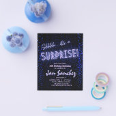 予算の驚きの誕生日の招待状の青と黒 チラシ (シングル)