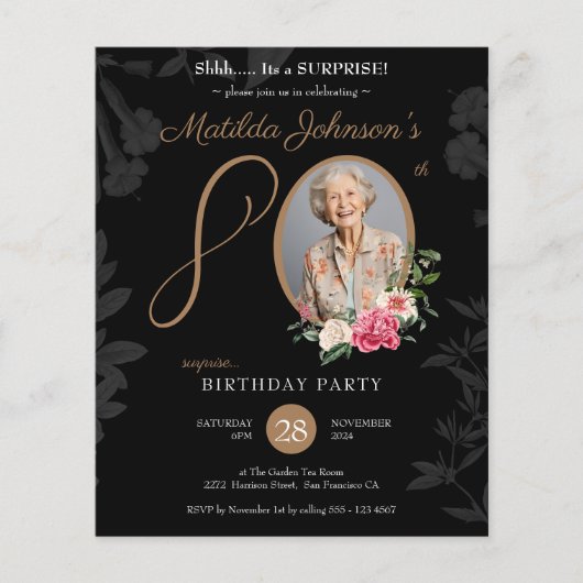 予算の驚き80th誕生日パーティーの招待状 (正面)