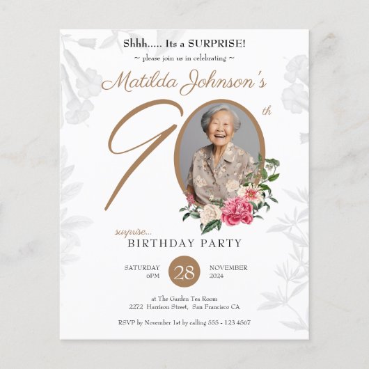 予算の驚き90th誕生日パーティーの招待状 (正面)