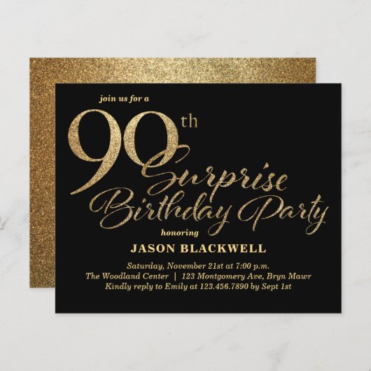 予算の驚き90th誕生日パーティーの招待状 (正面/裏面)