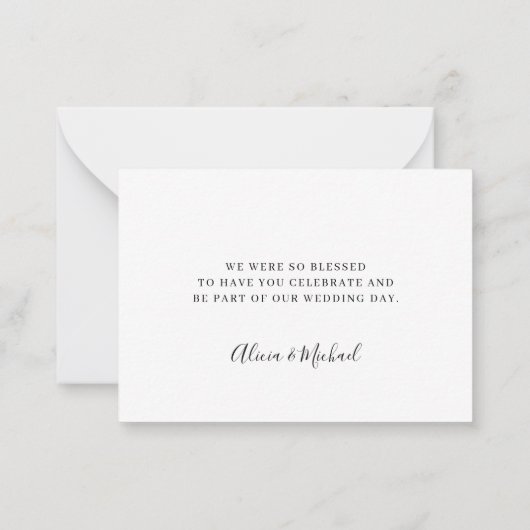 予算の黒白結婚の感謝していスクリプト ノートカード (裏面)