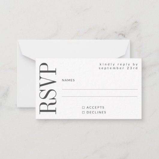 予算はっきりしたモダンシンプル白黒RSVP ノートカード (正面)