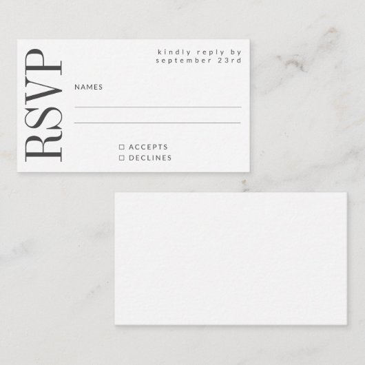 予算はっきりしたモダンシンプル白黒RSVP ノートカード (正面/裏面)