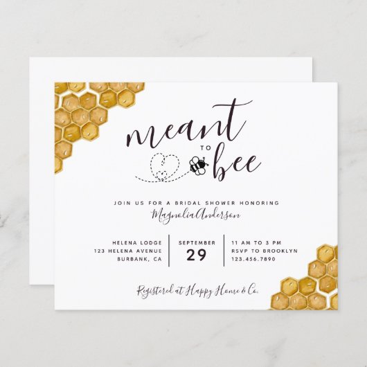 予算はブライダルシャワーへの招待を意図 (正面/裏面)