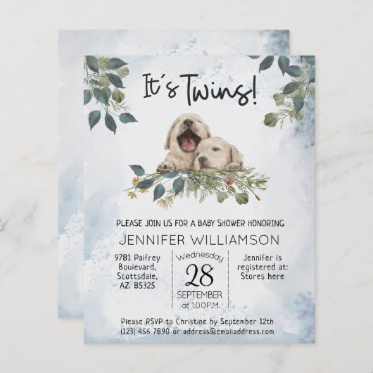 予算は双子だ！パピーウォーターカラーベビーシャワー (正面/裏面)