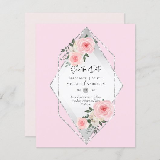 予算は日付を保存する – ピンクの白いバラ (正面/裏面)