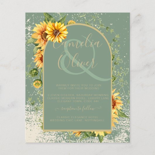 予算ひまわりセージ結婚式の招待RSVP QRコード チラシ (正面)