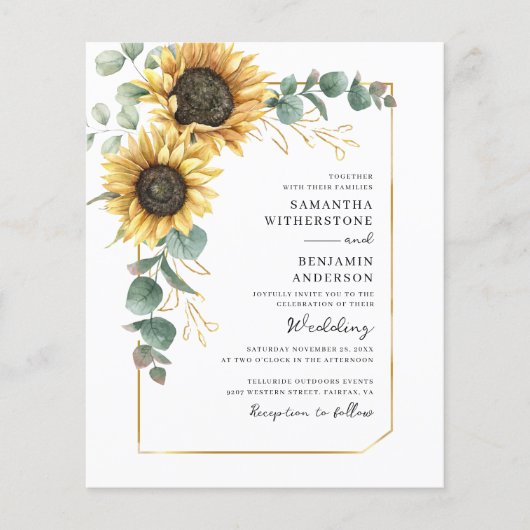 予算ひまわりユーカリQRコードウェディング招待 (正面)