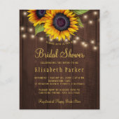 予算ひまわり木製ブライダルシャワー招待 チラシ (正面)