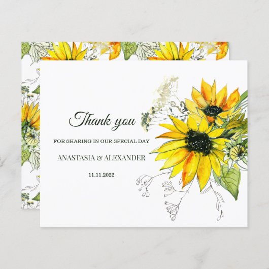 予算ひまわり結婚のサンキューカード。 (正面/裏面)