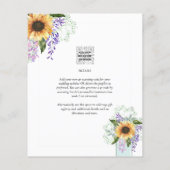 予算ひまわり花パープルフローラ結婚式の招待 (裏面)