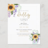 予算ひまわり花パープルフローラ結婚式の招待 (正面)