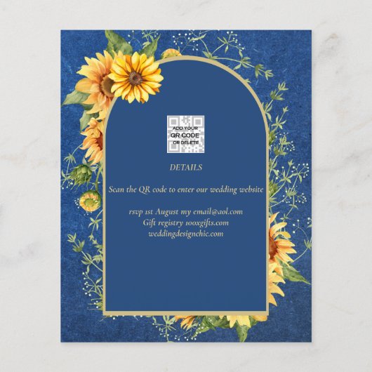 予算ひまわり花ブルーウェディング日付を保存 チラシ (裏面)