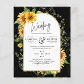 予算ひまわり花結婚式QRコードRSVP チラシ (正面)