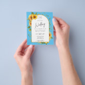 予算ひまわり花結婚式QRコードRSVP チラシ (手)