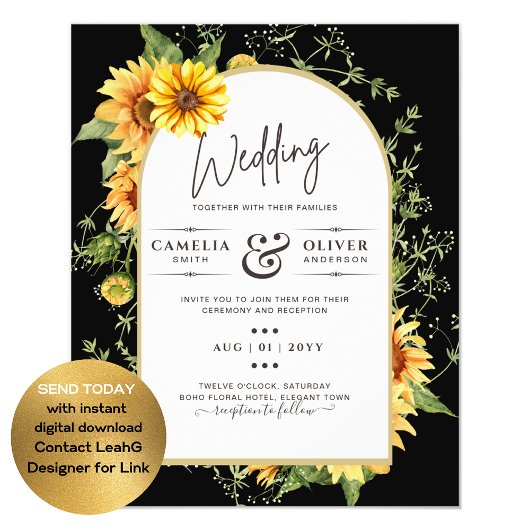 予算ひまわり花結婚式QRコードRSVP チラシ