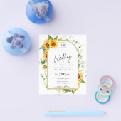 予算ひまわり花結婚式QRコードRSVP チラシ (シングル)