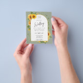 予算ひまわり花結婚式QRコードRSVP チラシ (手)