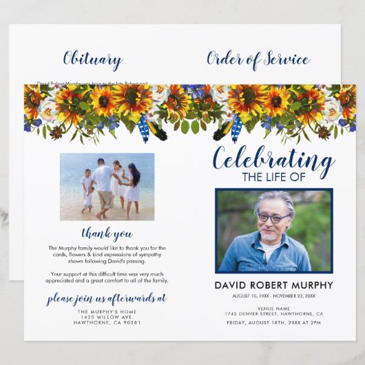 予算ひまわり葬式プログラム (正面/裏面)