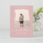 予算ほこりっぽいバラ写真の日付をモノクロで保存 招待状 (スタンド正面)