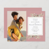 予算ほこりっぽいバラ緑の写真結婚式の招待 (正面/裏面)