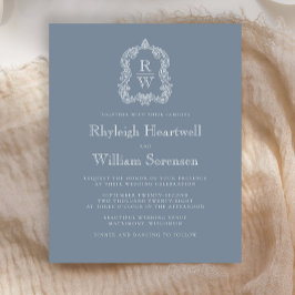 予算ほこりっぽいブルーモノグラムクレストウェディング招待