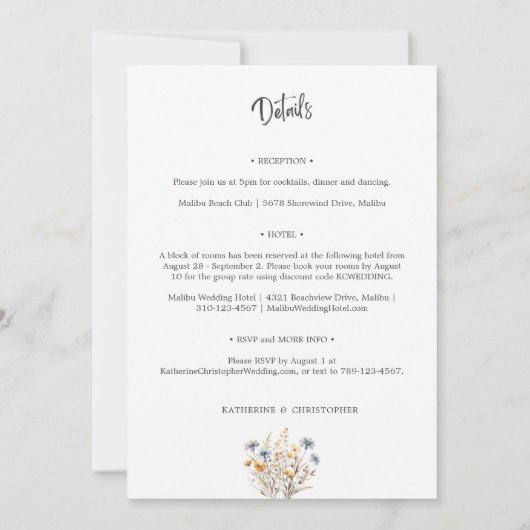 予算ほこりっぽい青いワイルドフラワーオールインワン結婚ズ 招待状 (裏面)