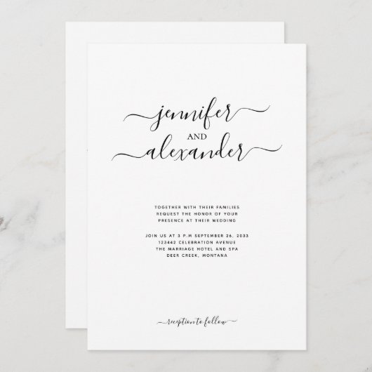 予算をすべて一品シックな書道結婚で 招待状 (正面/裏面)