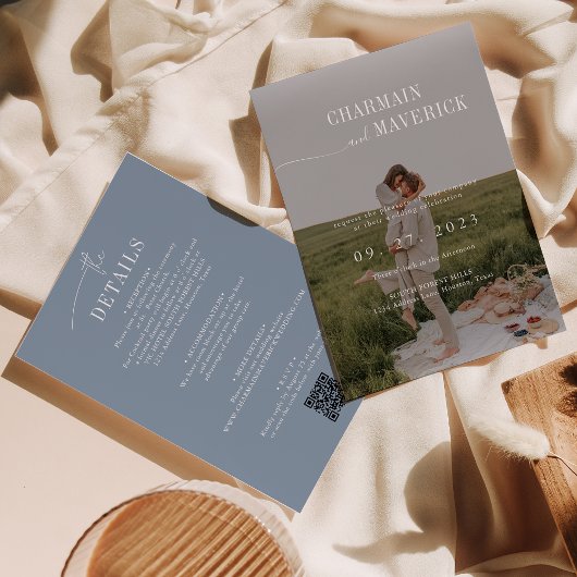 予算をすべて1つにまとめる+ QRコードダスティブルー結婚ズ 招待状