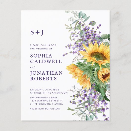 予算をすべて1つのひまわりラベンダー結婚の (正面)