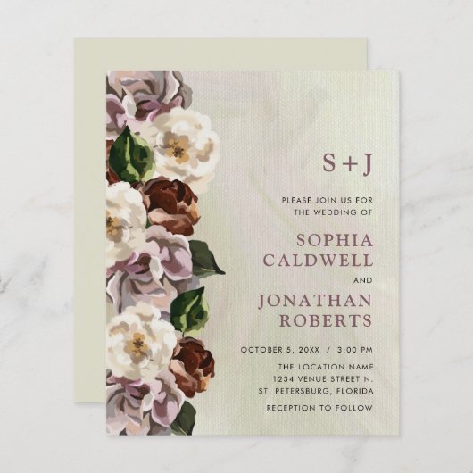 予算をすべて1つのムーディーズフローラ結婚式招待状 (正面/裏面)